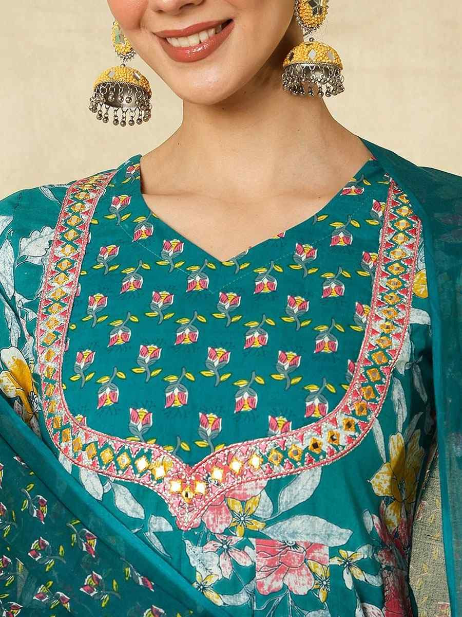 Multi Cotton Embroidered Party Wedding Ready Anarkali Salwar Kameez