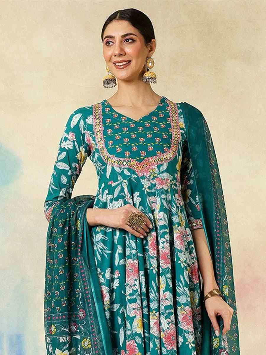 Multi Cotton Embroidered Party Wedding Ready Anarkali Salwar Kameez