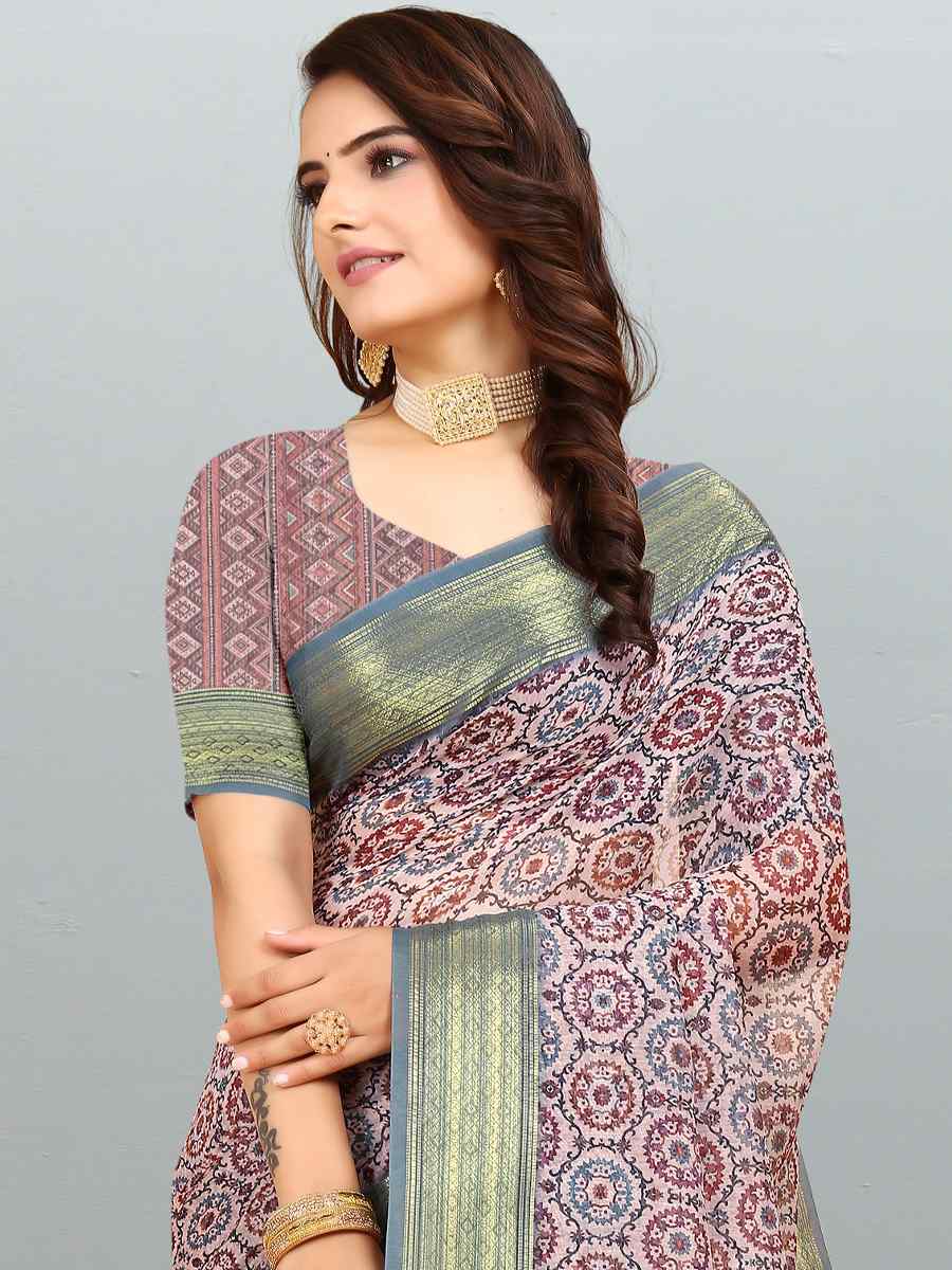 Multi Cotton Jacquard Printed Casual Festival Contemporary Saree