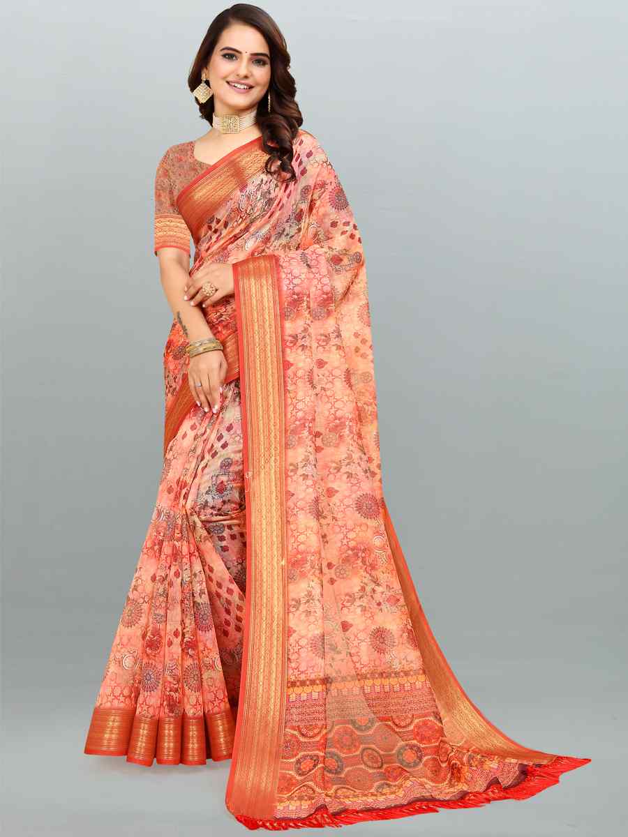 Multi Cotton Jacquard Printed Casual Festival Contemporary Saree