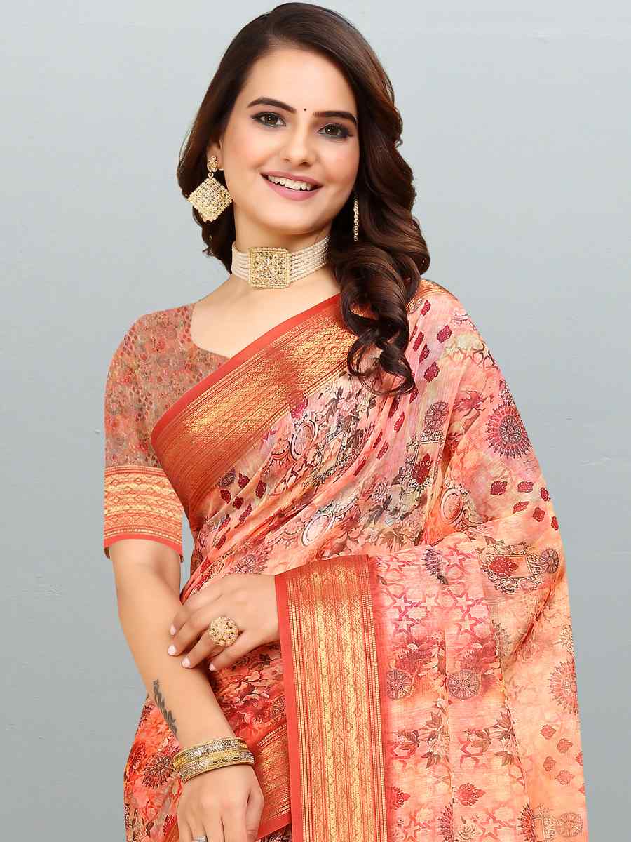 Multi Cotton Jacquard Printed Casual Festival Contemporary Saree