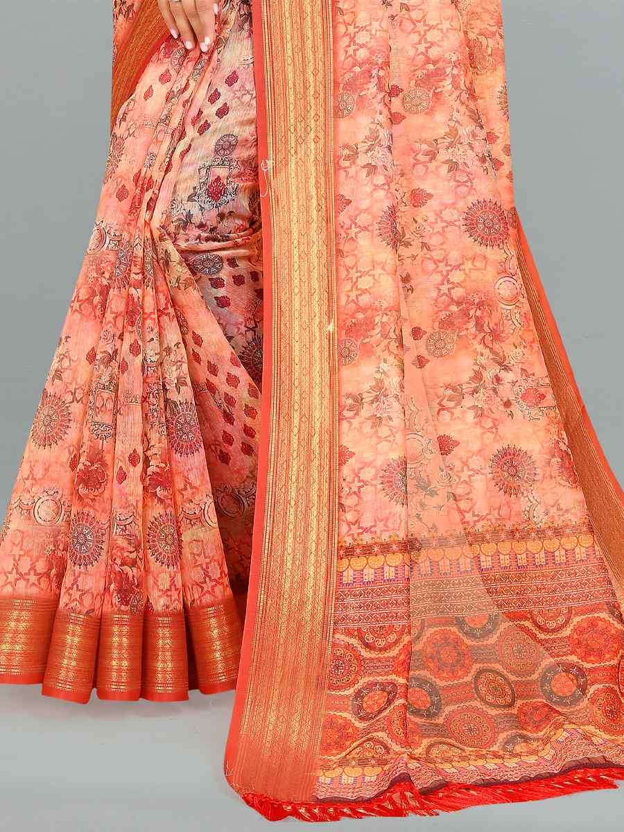 Multi Cotton Jacquard Printed Casual Festival Contemporary Saree
