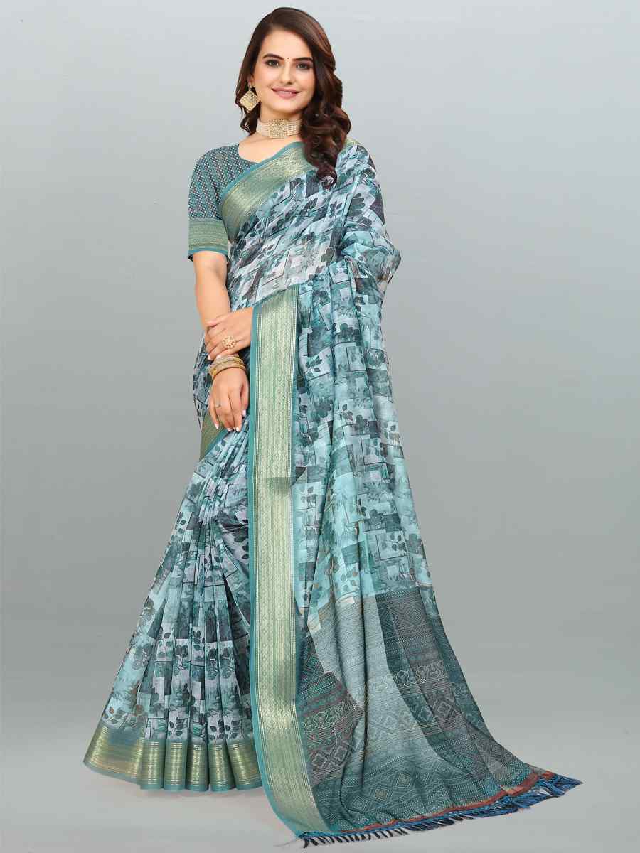 Multi Cotton Jacquard Printed Casual Festival Contemporary Saree