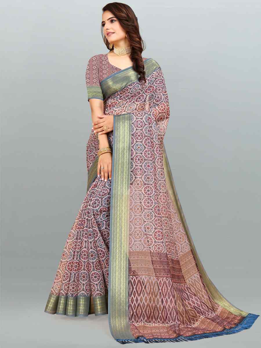 Multi Cotton Jacquard Printed Casual Festival Contemporary Saree