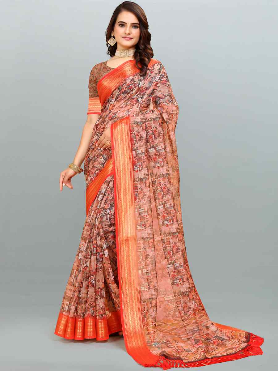 Multi Cotton Jacquard Printed Casual Festival Contemporary Saree