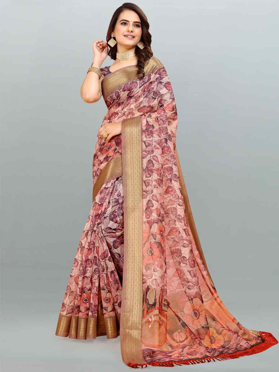 Multi Cotton Jacquard Printed Casual Festival Contemporary Saree