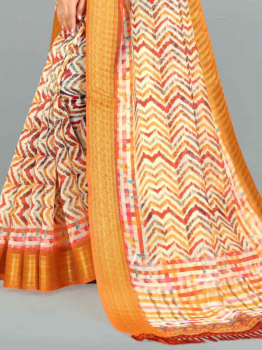 Multi Cotton Jacquard Printed Casual Festival Contemporary Saree