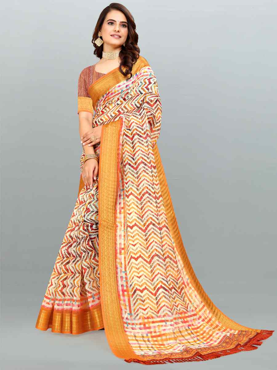 Multi Cotton Jacquard Printed Casual Festival Contemporary Saree