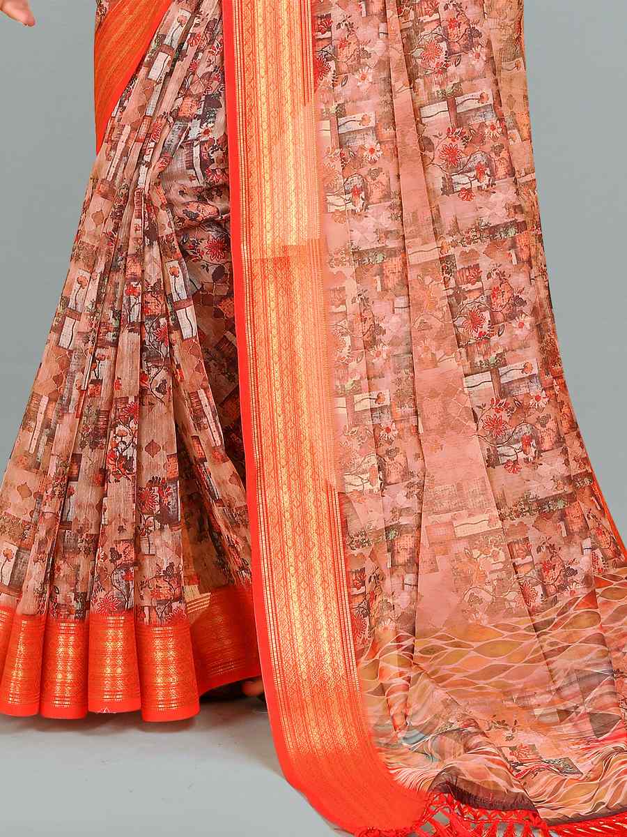 Multi Cotton Jacquard Printed Casual Festival Contemporary Saree