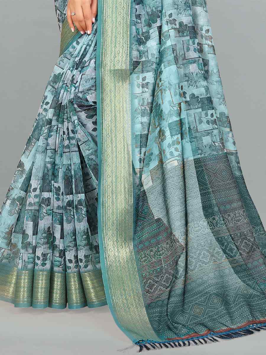 Multi Cotton Jacquard Printed Casual Festival Contemporary Saree