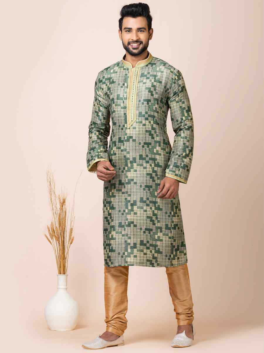 Multi Cotton Jacquard Silk Woven Festival Mehendi Kurta