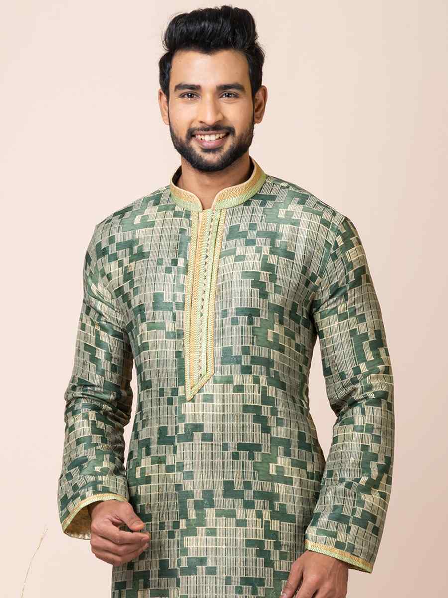 Multi Cotton Jacquard Silk Woven Festival Mehendi Kurta