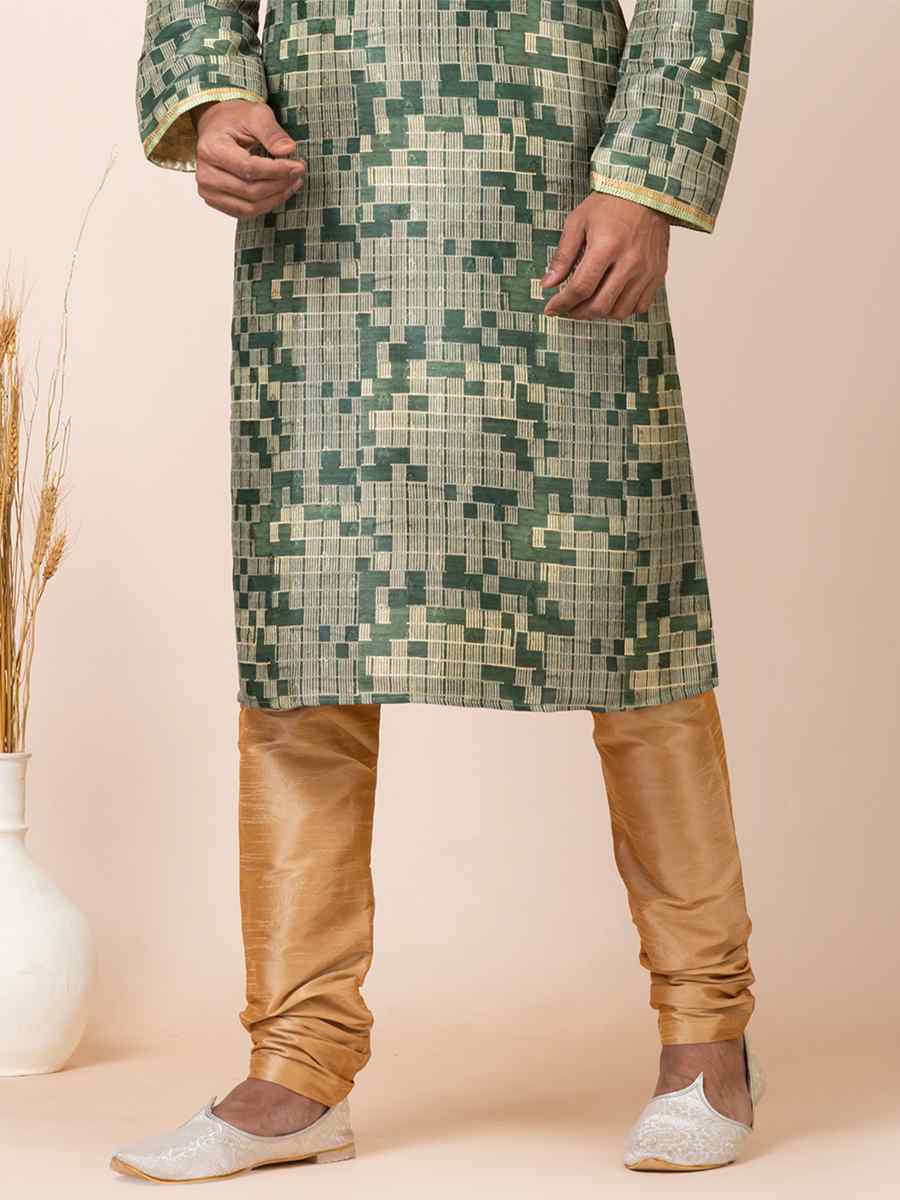 Multi Cotton Jacquard Silk Woven Festival Mehendi Kurta