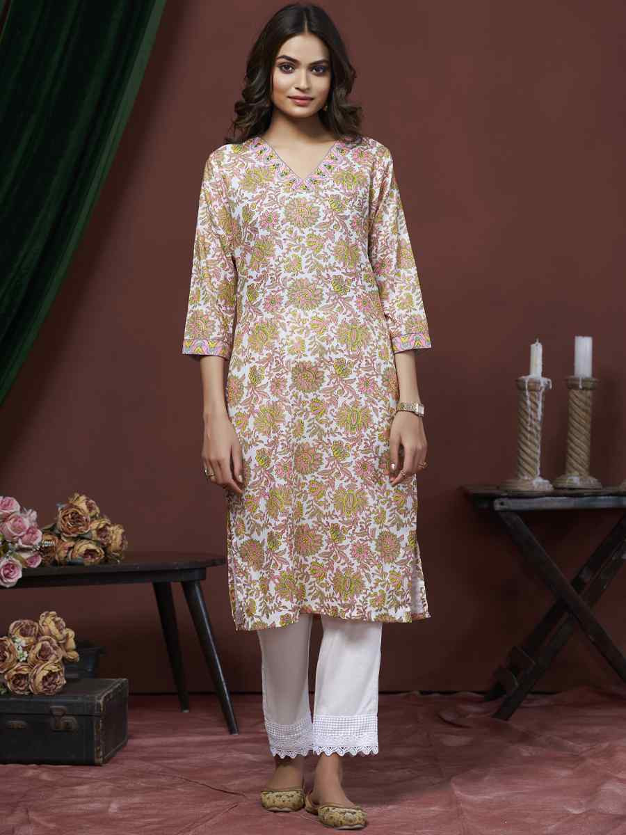 Multi Cotton Linen Embroidered Festival Casual Kurti