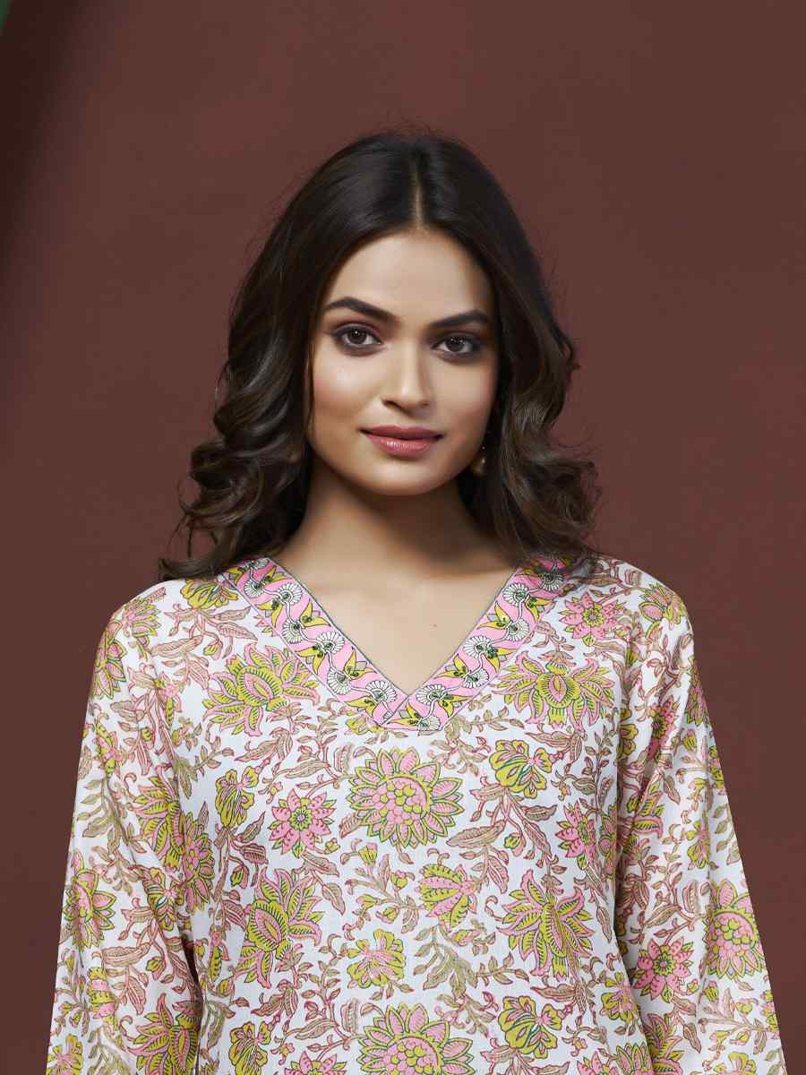 Multi Cotton Linen Embroidered Festival Casual Kurti