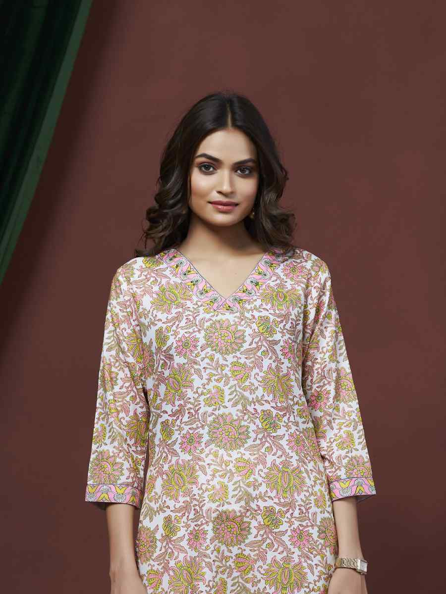 Multi Cotton Linen Embroidered Festival Casual Kurti