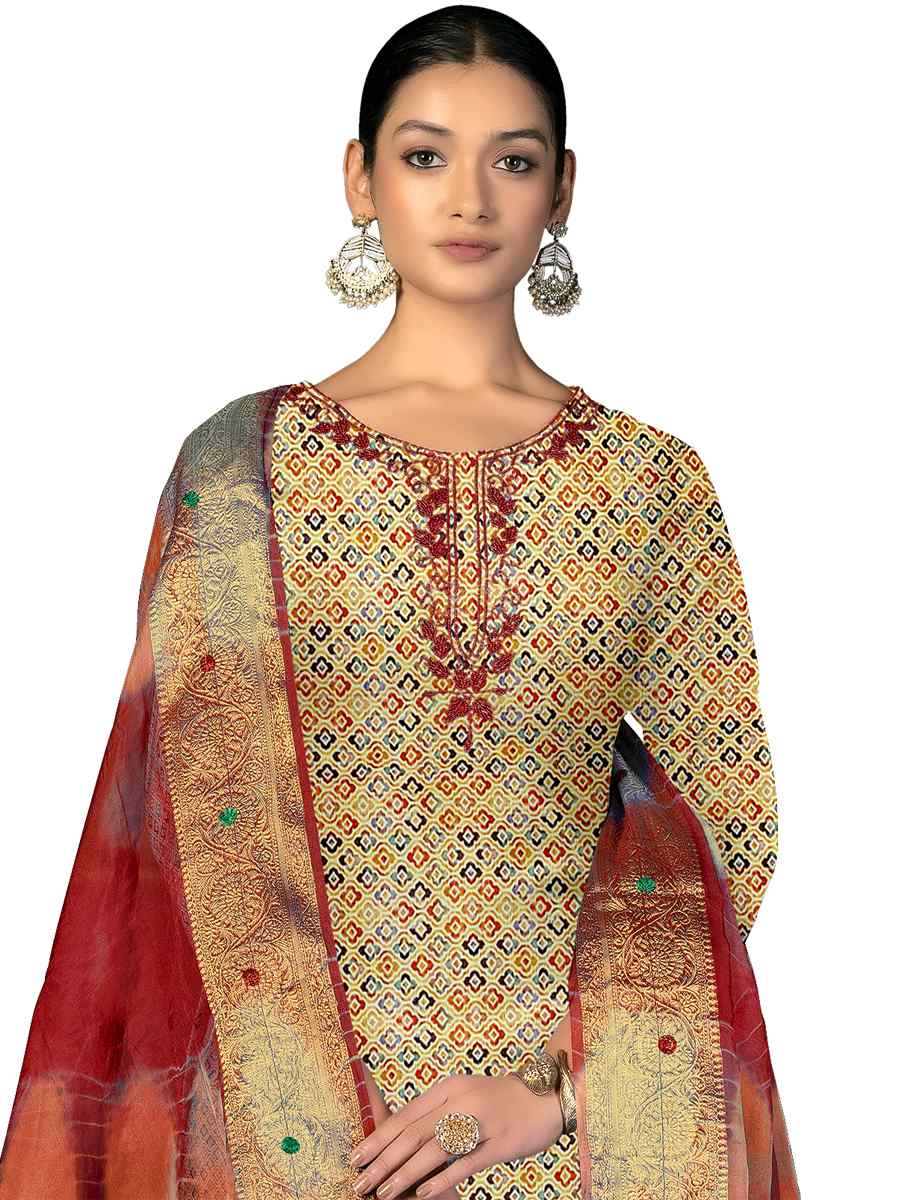 Multi Cotton Printed Casual Festival Pant Salwar Kameez