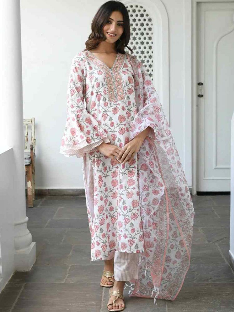 Multi Cotton Printed Casual Festival Ready Pant Salwar Kameez