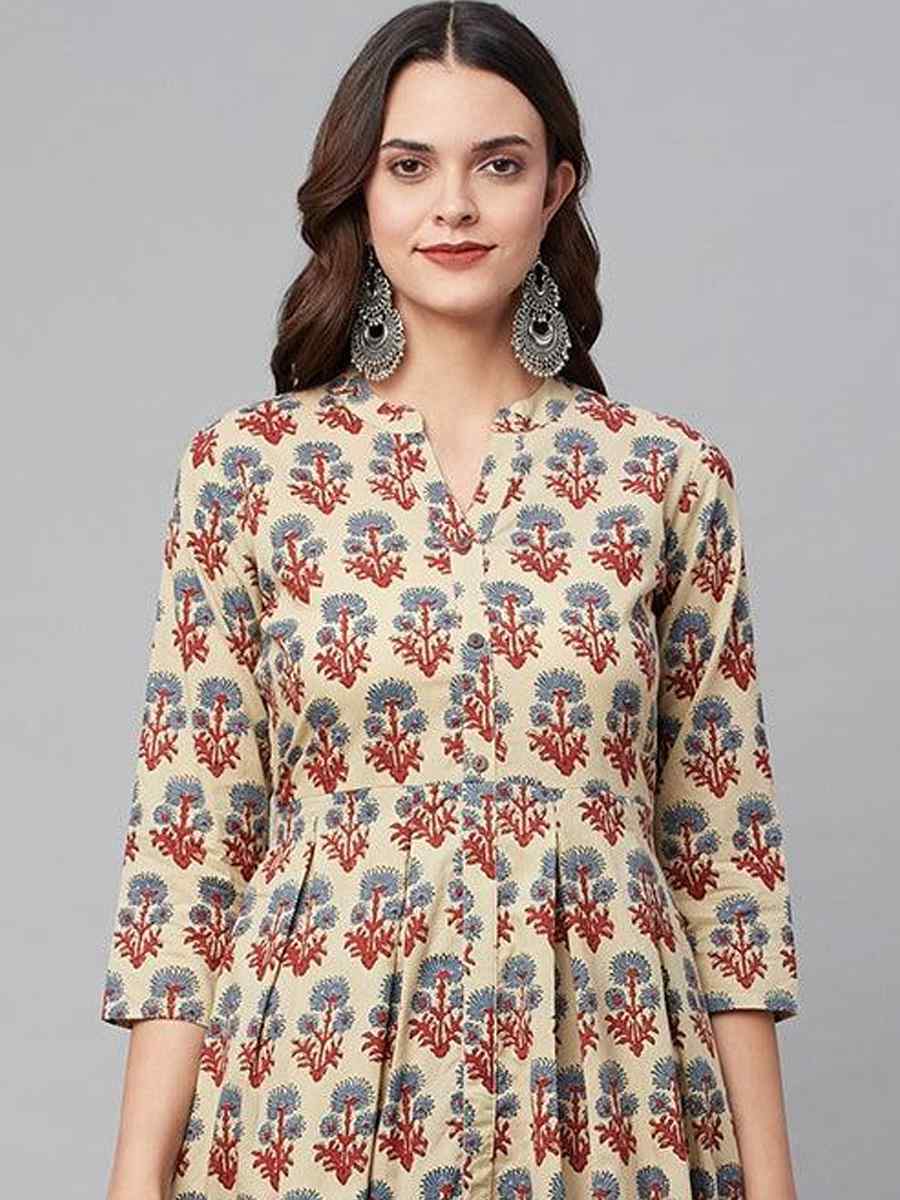 Multi Cotton Printed Festival Casual Kurti With Bottom