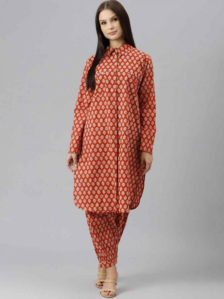 Multi Cotton Printed Festival Casual Kurti With Bottom