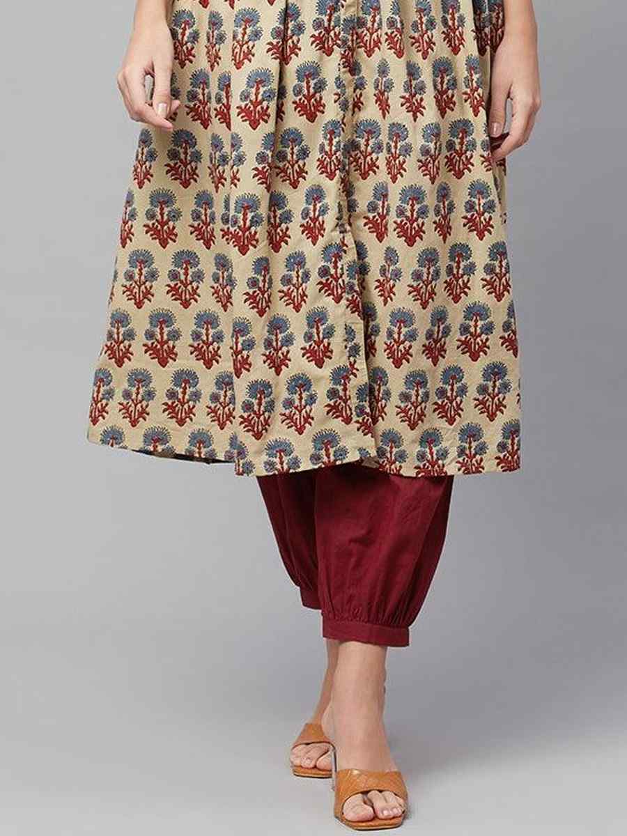 Multi Cotton Printed Festival Casual Kurti With Bottom