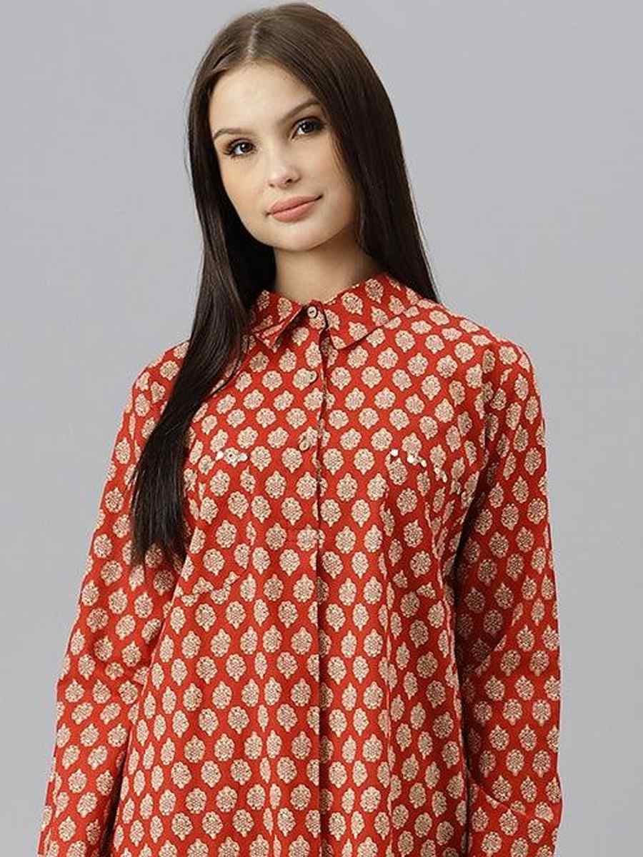 Multi Cotton Printed Festival Casual Kurti With Bottom