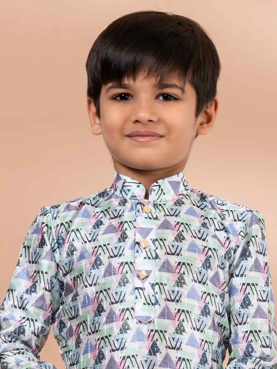 Multi Cotton Printed Festival Traditional Kurta Pyjama Boys Wear
