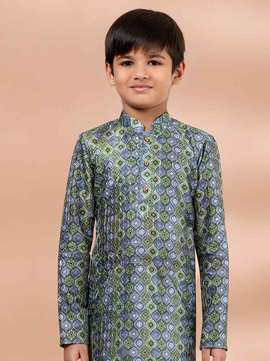 Multi Cotton Printed Festival Traditional Kurta Pyjama Boys Wear