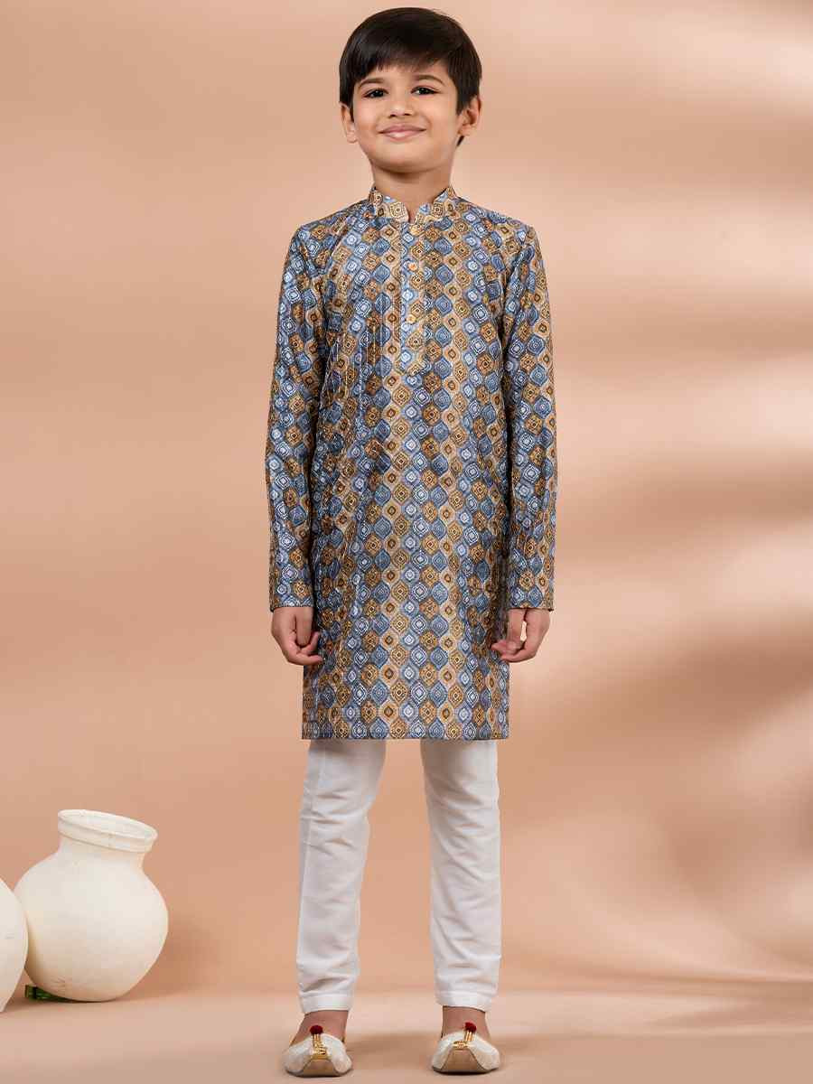 Multi Cotton Printed Festival Traditional Kurta Pyjama Boys Wear