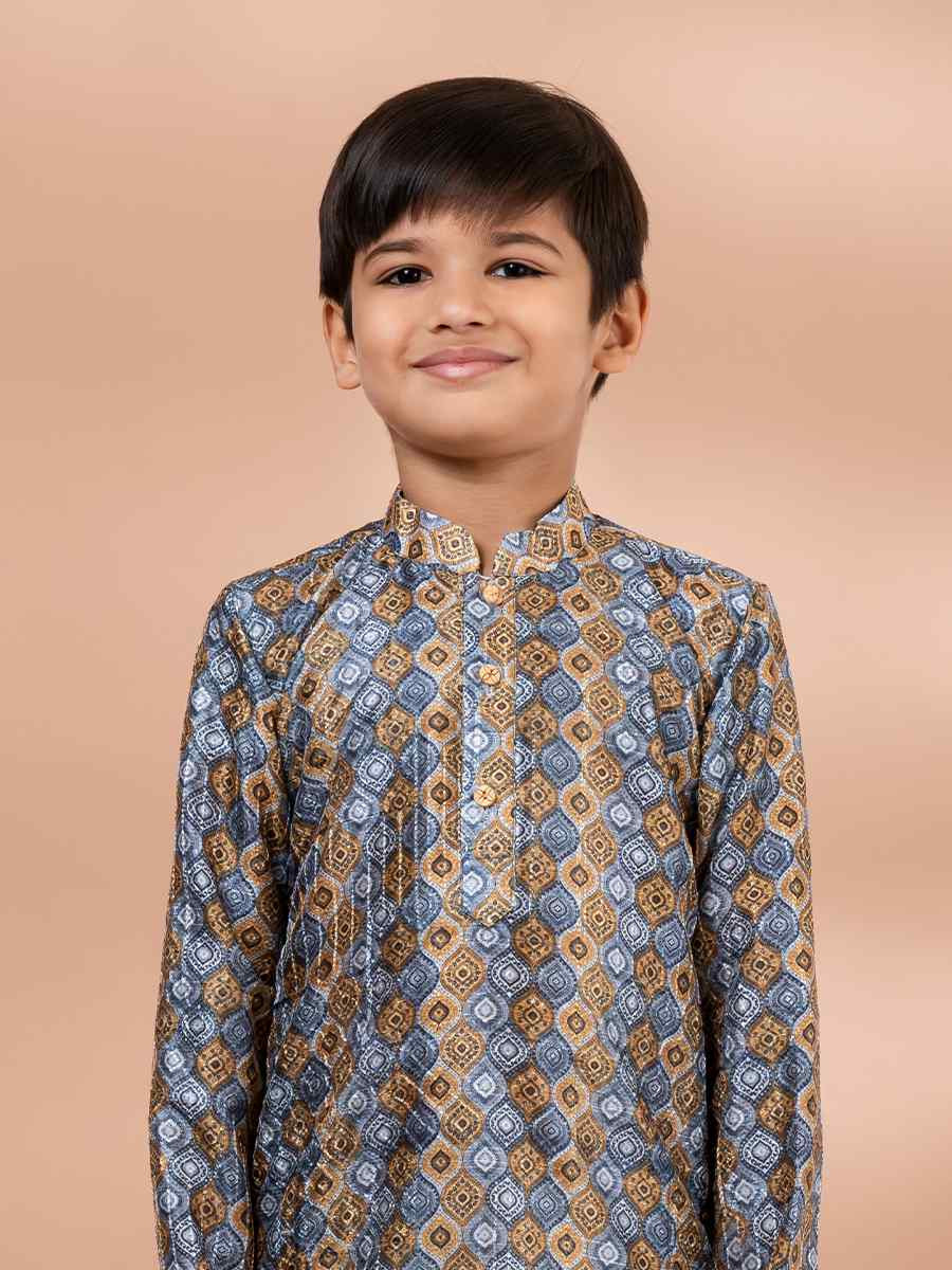 Multi Cotton Printed Festival Traditional Kurta Pyjama Boys Wear