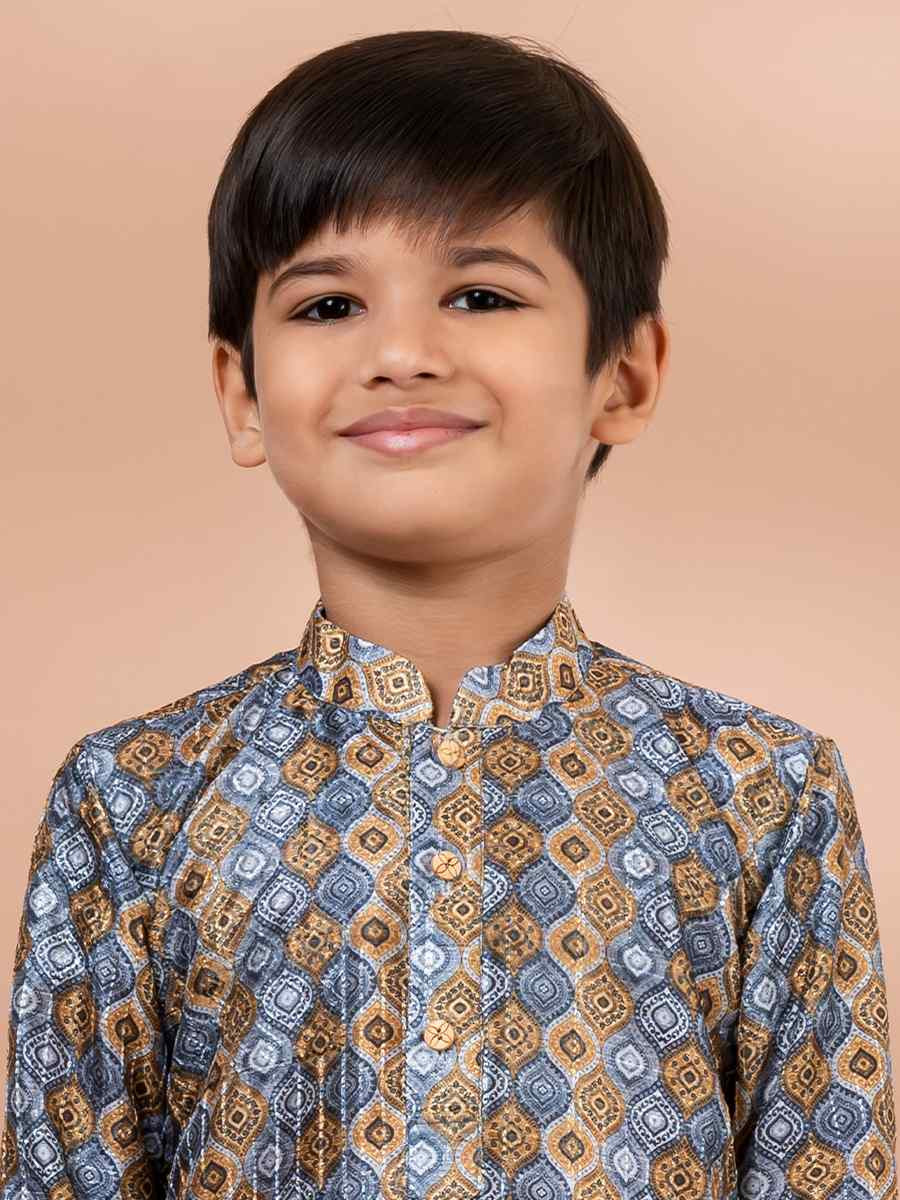 Multi Cotton Printed Festival Traditional Kurta Pyjama Boys Wear