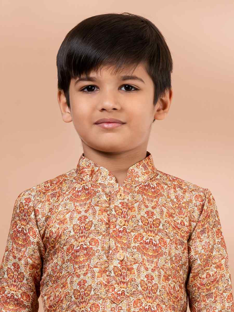 Multi Cotton Printed Festival Traditional Kurta Pyjama Boys Wear