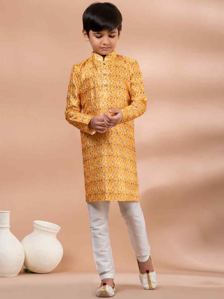 Multi Cotton Printed Festival Traditional Kurta Pyjama Boys Wear
