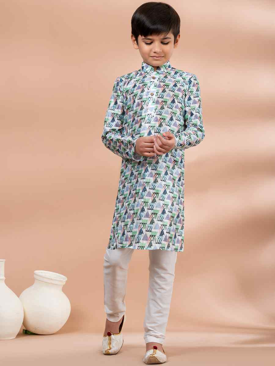 Multi Cotton Printed Festival Traditional Kurta Pyjama Boys Wear