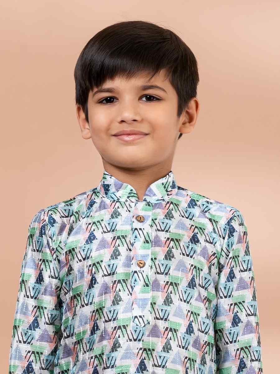 Multi Cotton Printed Festival Traditional Kurta Pyjama Boys Wear