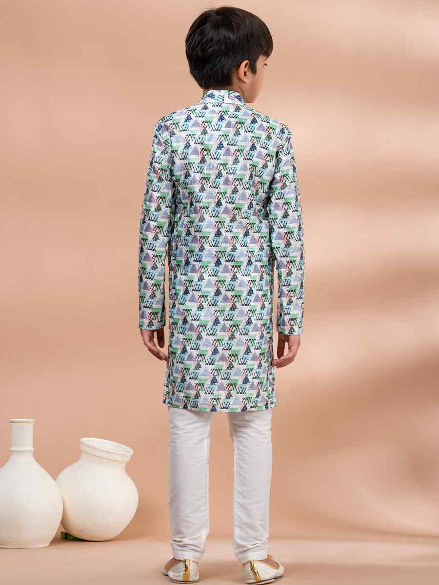 Multi Cotton Printed Festival Traditional Kurta Pyjama Boys Wear