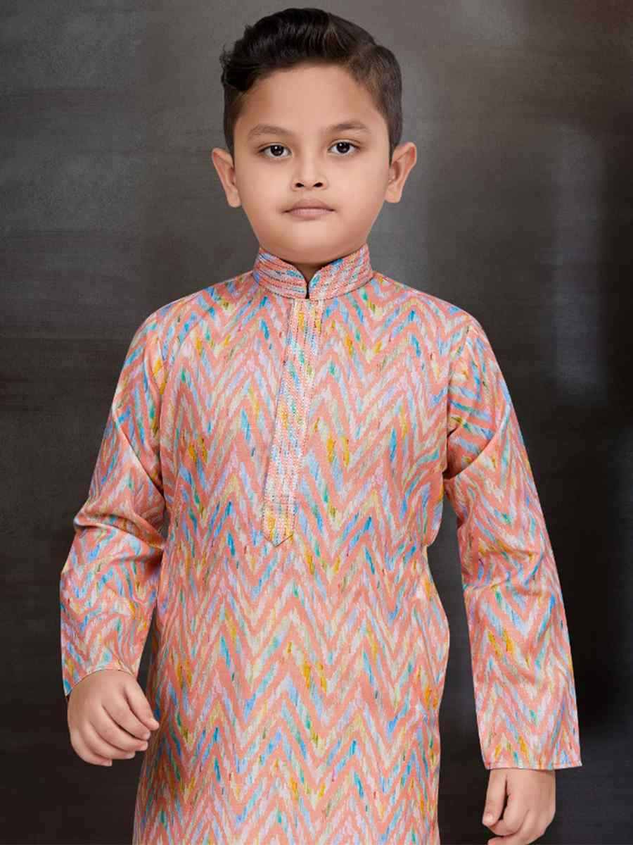 Multi Cotton Printed Festival Traditional Kurta Pyjama Boys Wear