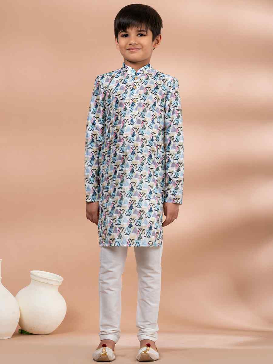 Multi Cotton Printed Festival Traditional Kurta Pyjama Boys Wear