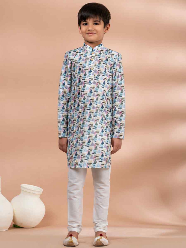 Multi Cotton Printed Festival Traditional Kurta Pyjama Boys Wear