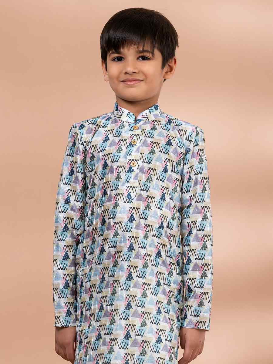 Multi Cotton Printed Festival Traditional Kurta Pyjama Boys Wear