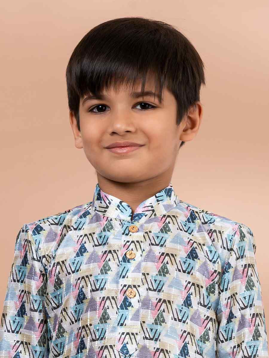 Multi Cotton Printed Festival Traditional Kurta Pyjama Boys Wear
