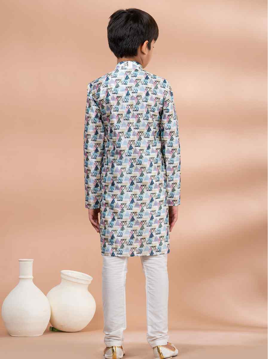 Multi Cotton Printed Festival Traditional Kurta Pyjama Boys Wear