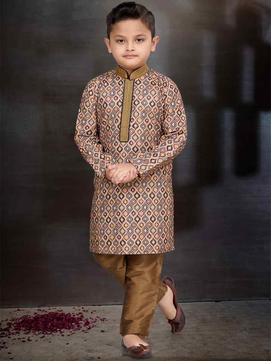 Multi Cotton Printed Festival Traditional Kurta Pyjama Boys Wear