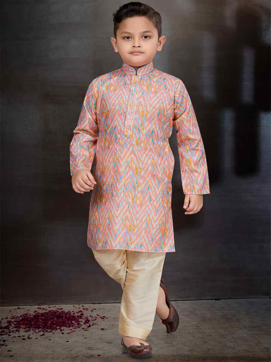 Multi Cotton Printed Festival Traditional Kurta Pyjama Boys Wear