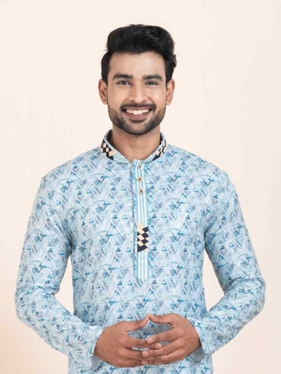 Multi Cotton Printed Festival Wedding Kurta Pyjama Men039s Wear
