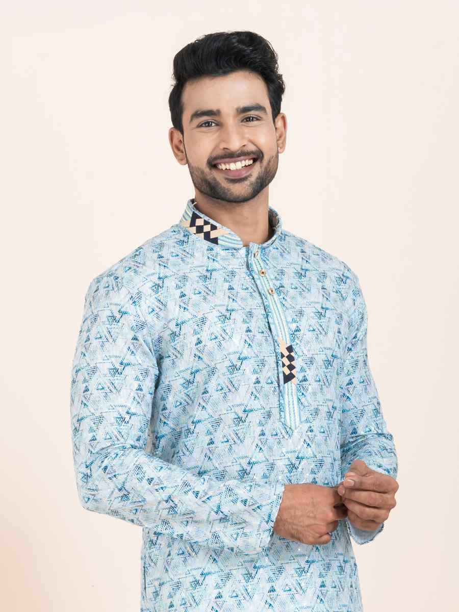 Multi Cotton Printed Festival Wedding Kurta Pyjama Men039s Wear