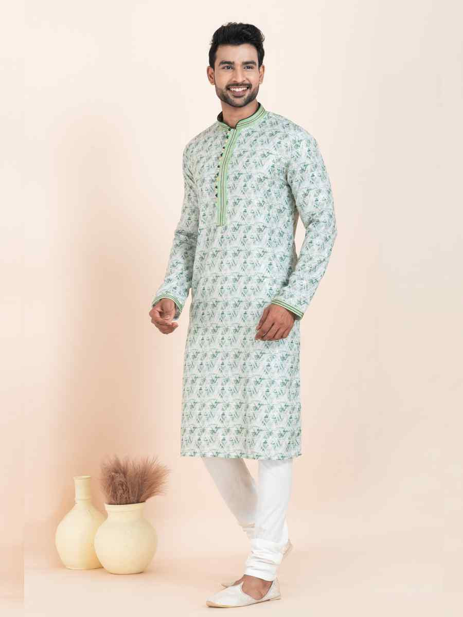 Multi Cotton Printed Festival Wedding Kurta Pyjama Men039s Wear