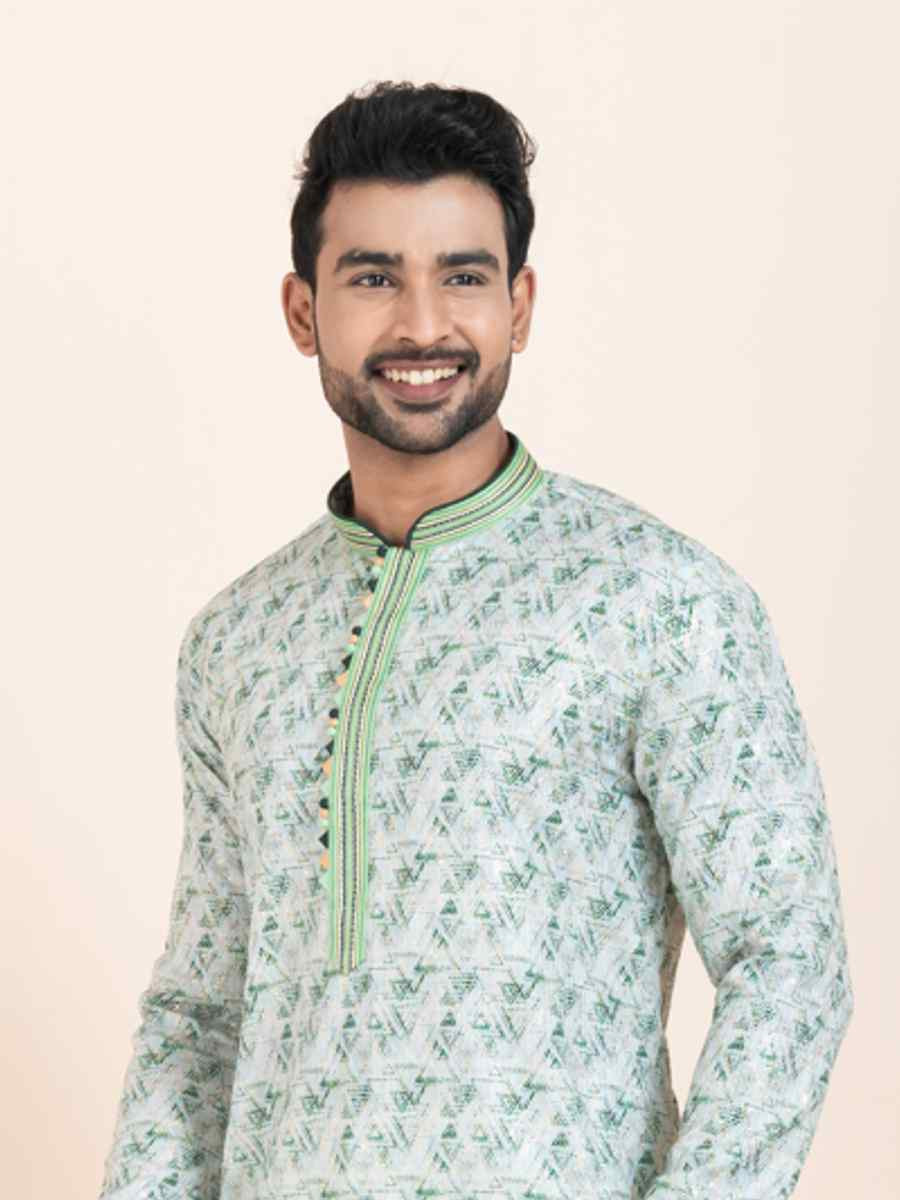 Multi Cotton Printed Festival Wedding Kurta Pyjama Men039s Wear
