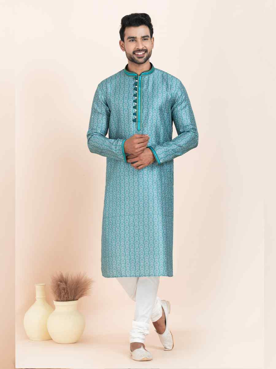 Multi Cotton Printed Festival Wedding Kurta Pyjama Men039s Wear