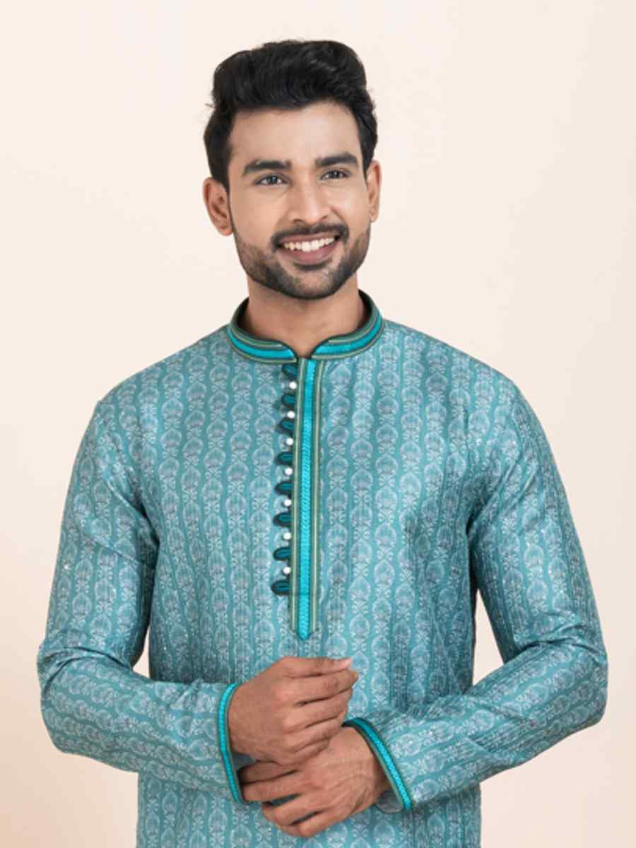 Multi Cotton Printed Festival Wedding Kurta Pyjama Men039s Wear